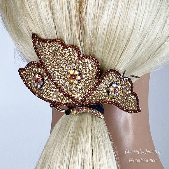 RARE Gorgeous Swarovski Butterfly Hair Barrette - Picture 7 of 10